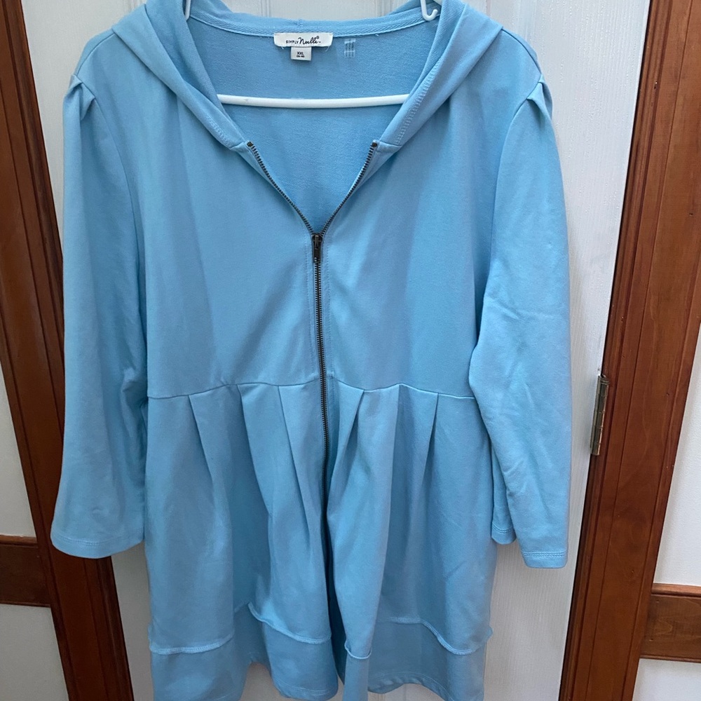 Simply Noelle EUC SZ XXL BLUE 3/4 length sleeves with hood